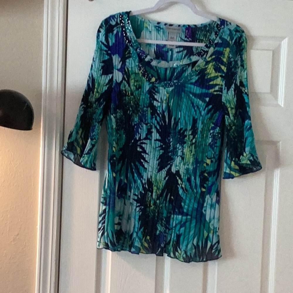 Catherines Green Blue Fitted 3/4 Sleeve Blouse Petite